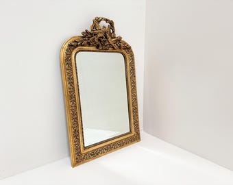 Antique French Giltwood Mirror with Bird and Laurel Crest – 19th Century Wall Mirror