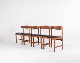 Set of 4 Danish Oak Dining Chairs, Newly Upholstered in Black Skai, 1960s