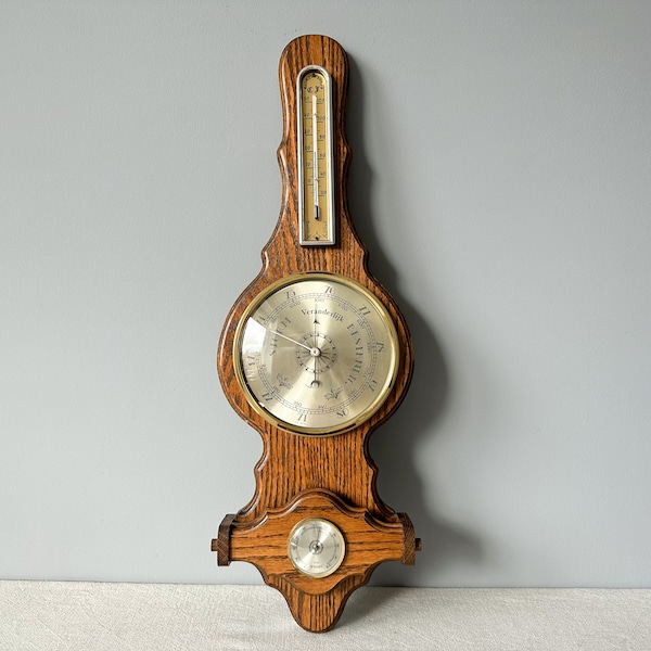 baromètre en bois vintage avec thermomètre, station météo vintage, ornement mural, thermomètre antique