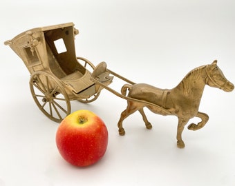 ヴィンテージ真鍮製馬と馬車の置物 | 馬車像 | オフィスや棚の装飾