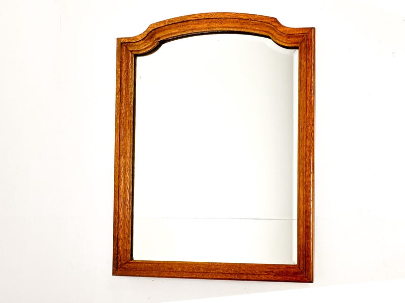 Vintage Wood Framed Mirror | Wall Hanging Mirror with Beveled Glass image 4
