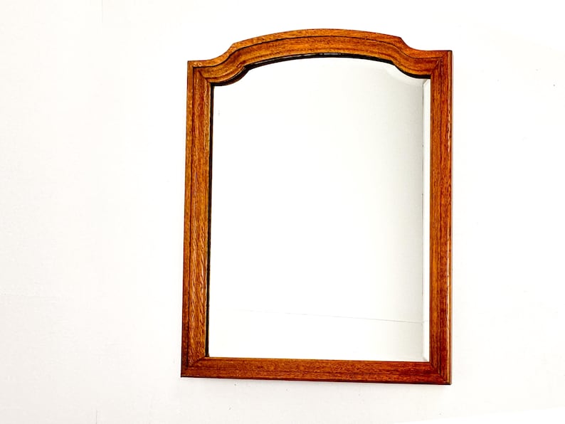 Vintage Wood Framed Mirror | Wall Hanging Mirror with Beveled Glass image 1