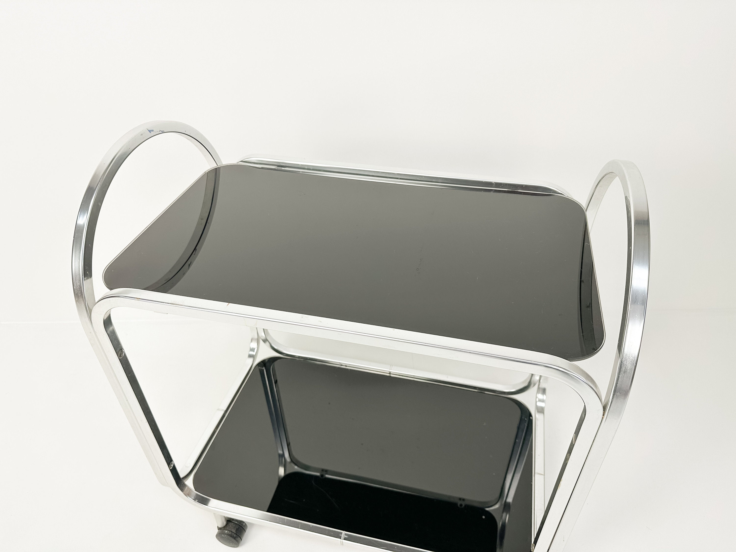 ヴィンテージ ミッドセンチュリー バーカート（ブラックガラス付き