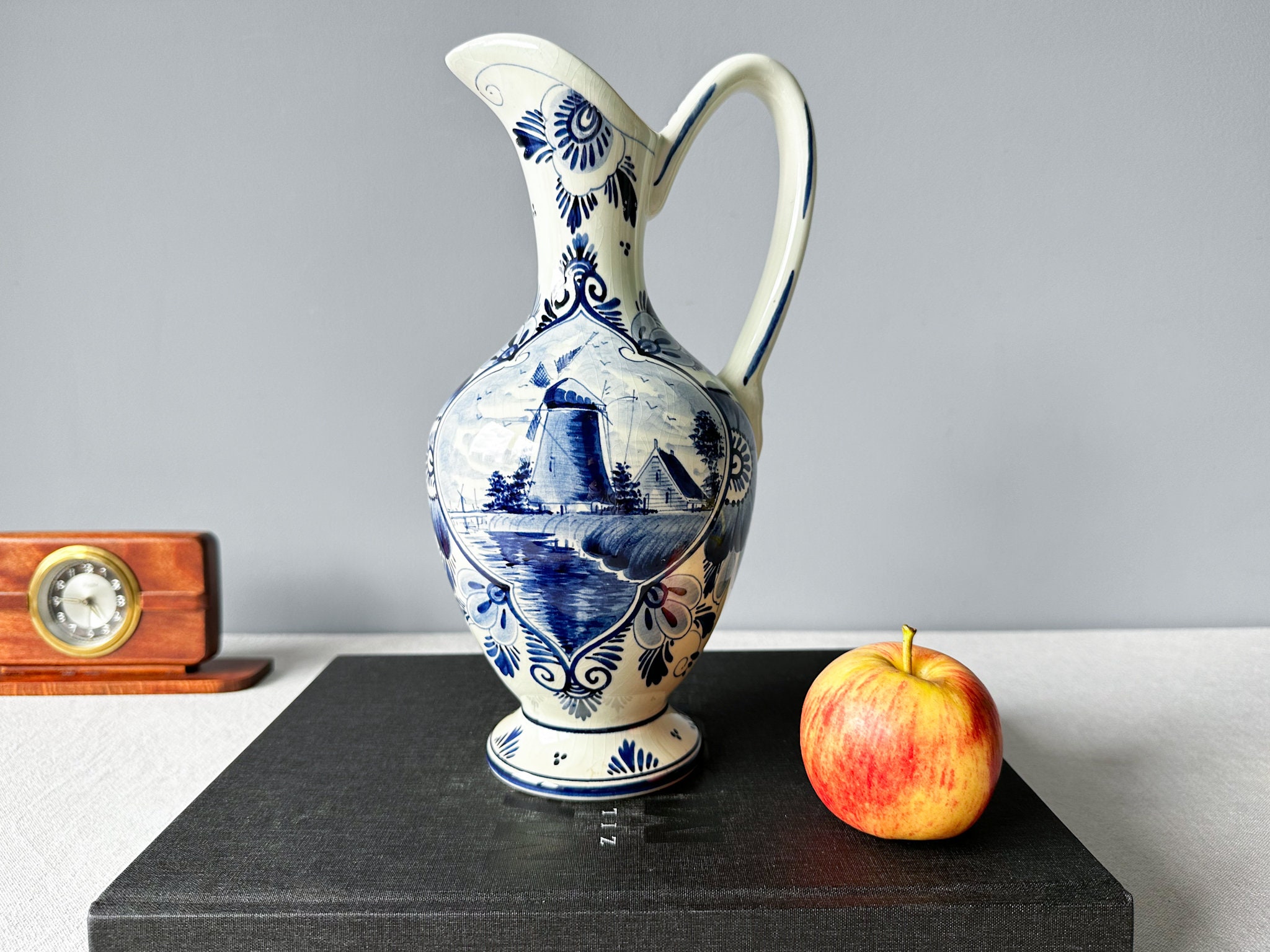 イタリア製　ヴィンテージ　陶器製 花柄　ピッチャー　#デルフト イタリア製 ヴィンテージ 陶器製 花柄 ピッチャー #デルフト