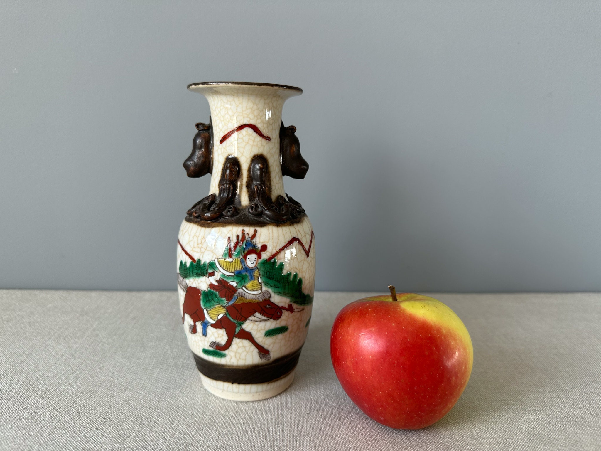 ヴィンテージ中国南京花瓶：手描きのクラックル釉陶器 - Etsy 日本
