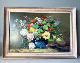 Still Life Vintage Original Oil Painting, Flower Bouquet Painting