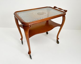 Vintage Mid-century Cane and Glass Top Serving Trolley | 1950s