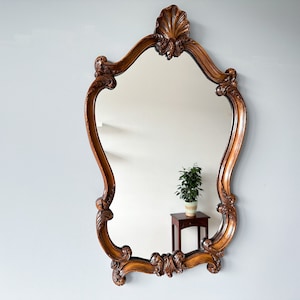 Vintage Large Carved Wood Framed Mirror, Vintage Framed Mirror, Wall Hanging Mirror, Rectangular Mirror, 30" x 18.5"