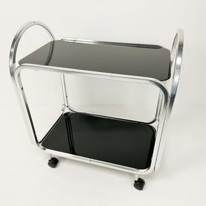 Vintage barwagen uit het midden van de eeuw met zwart glas, jaren 70