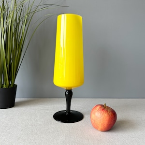 Mid-Century Italian Glass Vase: Yellow & Black Pedestal Stem