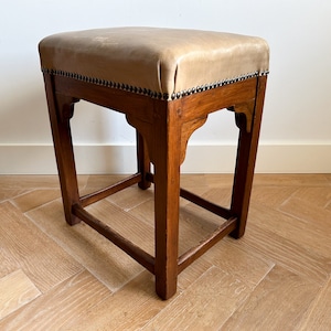 Vintage Dutch Art Deco Wooden Ottoman with Leather Seat, Art Deco Furniture