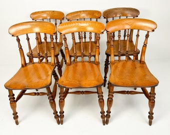 Set of Six Antique English Windsor Chairs, Elm Wood Chairs