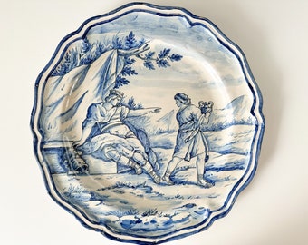 RARE Antique Savona Italian Faience Plate, 15.5" Diameter, Hand-painted Majolica