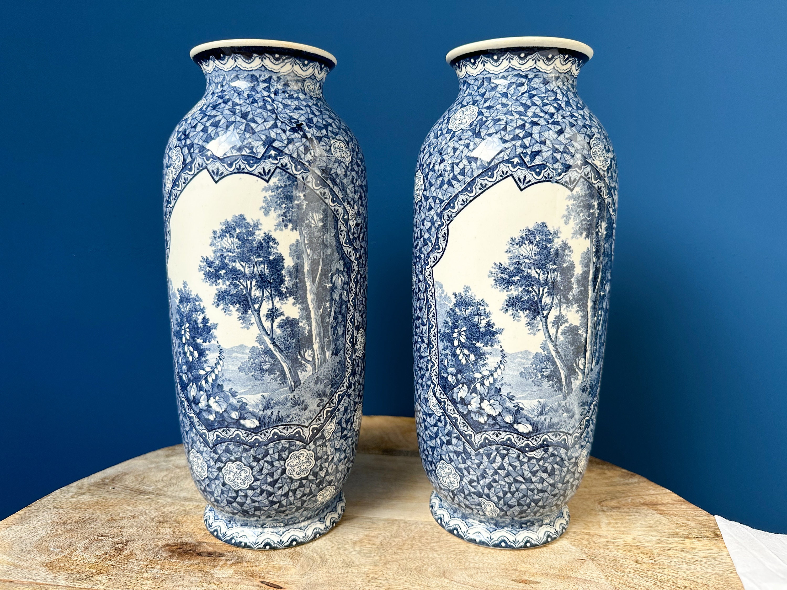 Antique Rare Pair of Villeroy and Boch Vases 12.5 High Etsy