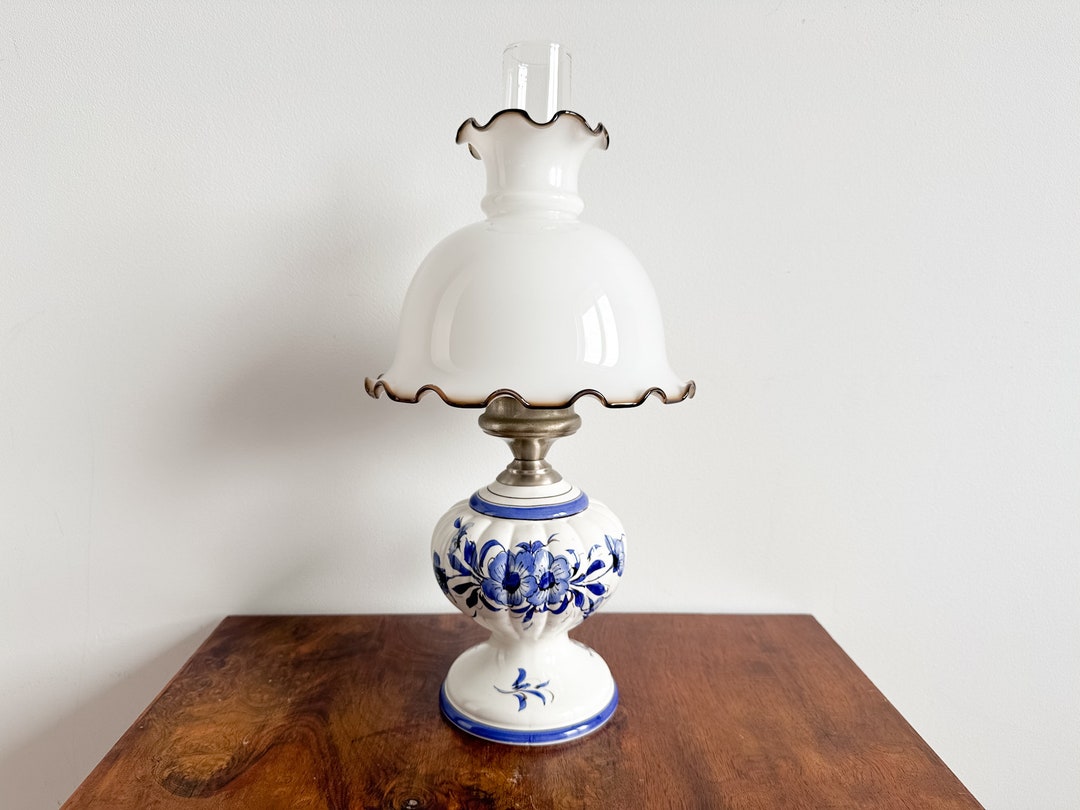 17 Vintage Delft Blue Table Lamp Europlug Gone With Etsy