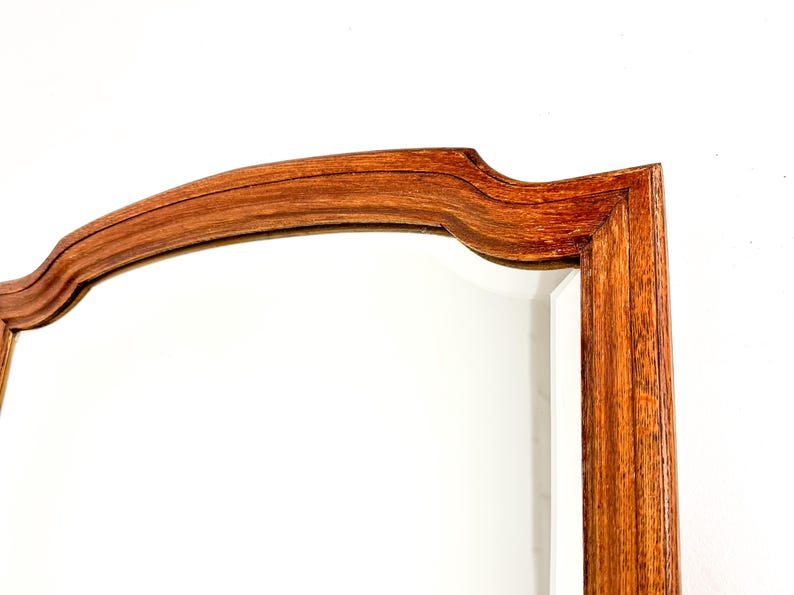 Vintage Wood Framed Mirror | Wall Hanging Mirror with Beveled Glass image 5