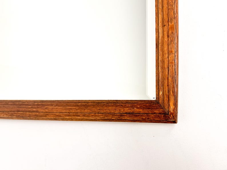 Vintage Wood Framed Mirror | Wall Hanging Mirror with Beveled Glass image 7