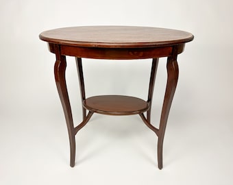 Vintage Oval Side Table, Occasional Table with Inlaid Decor, Edwardian Table