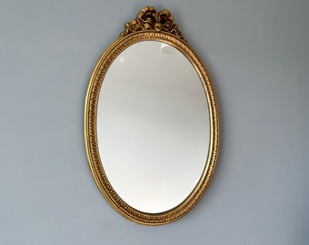 Vintage Carved Wood Framed Mirror, Vintage Oval Framed Mirror, Wall Hanging Mirror, Antique Mirror, Golden Mirror 26" x 17"
