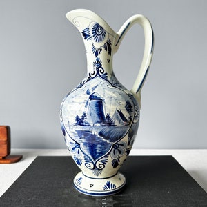 Vintage Delfter Blau Handbemalte Krug, Original Delftware, Blau Weißes Porzellan, Holländische Keramik, Handbemalte Vase, Holland Vase