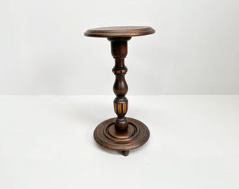 Vintage Wooden Plant Stand with Carved Decor, Wooden Pedestal