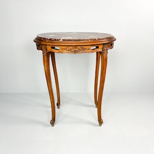 Vintage Marble Top Side Table with Carved Decor | Console Table