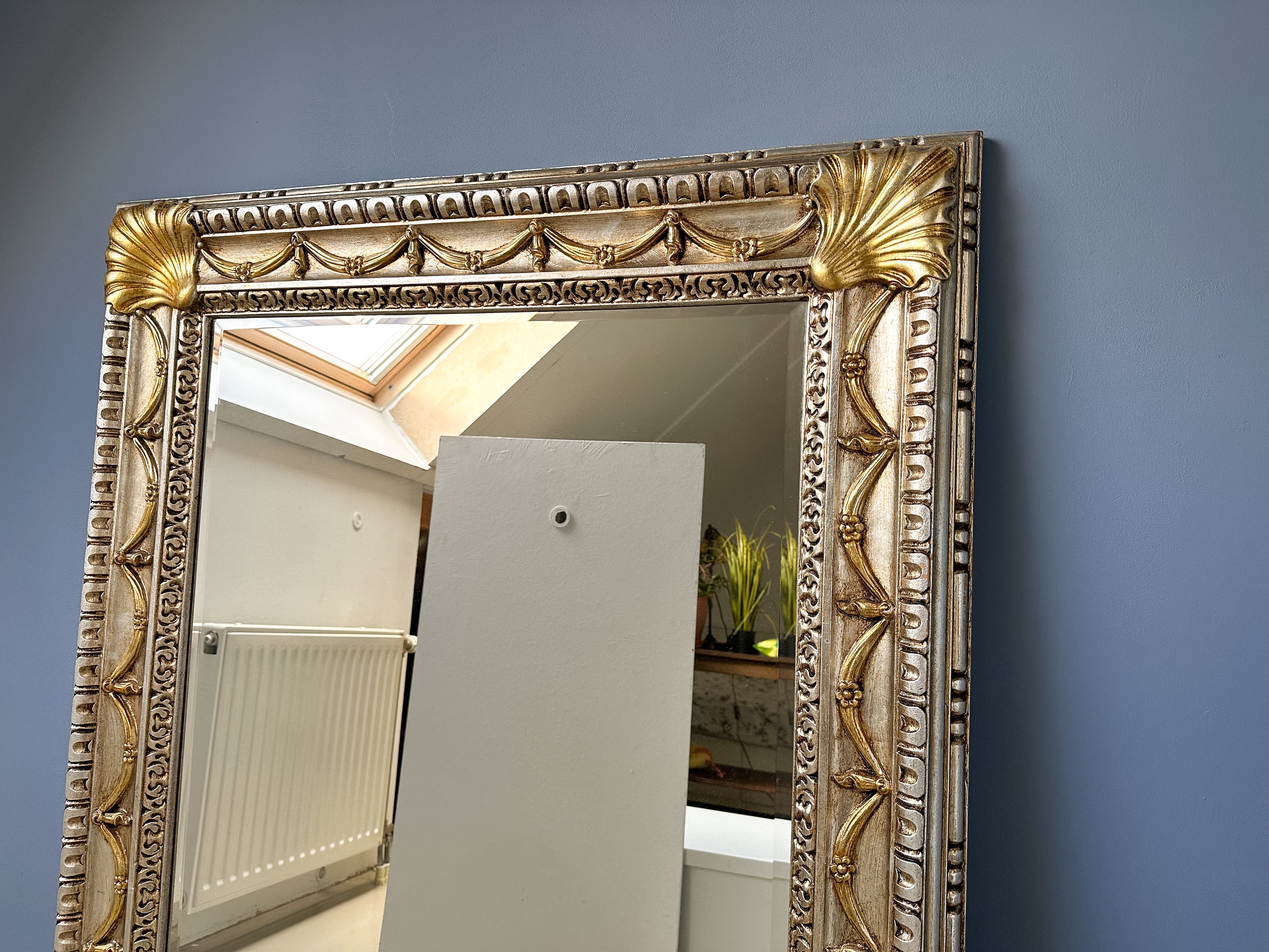 Vintage XL Wooden Gold and Silver Mirror, Mirror With Beveled Glass and Shell Decor - Etsy Vintage XL Wooden Gold and Silver Mirror, Mirror With Beveled Glass and Shell Decor - Etsy