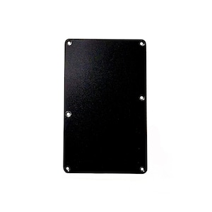 May include: Black metal plate with rounded corners and six screw holes.