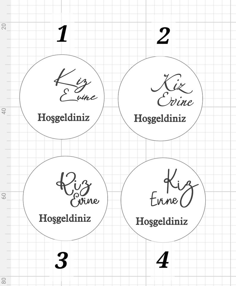 May include: Four white circles with black text. Each circle has a number 1 through 4. The text in each circle says "Kiz Evine" and "Hoşgeldiniz".