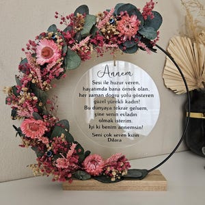 Standing eucalyptus wreath | Personalized acrylic disc | Mother&#39;s Day | Wedding gift | Birthday | Boho wreath | Dried flower wreath