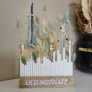Wooden flower bar | Dried flower holder with paper straw | Flower bar | Handmade decoration with personalization | boho white cream blue