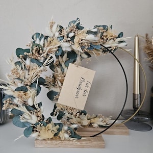 Complete dried flower wreath | Cash gift | Beige Boho | Metal ring decoration | Flower hoop with base | Wedding gift | Eucalyptus wreath | Birthday