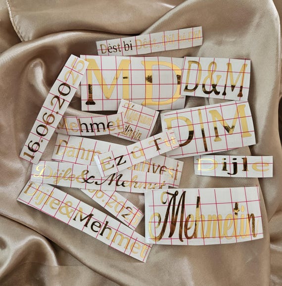 Personalisierte Vinylaufkleber | Wunschtext in 5-30 cm | DIY Sticker für Hochzeit, Verlobung oder Geschenke | gold, schwarz, weiß |