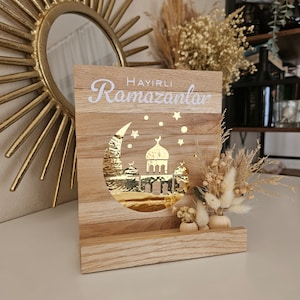 Ramadan candle holder decoration made of wood and dried flowers | boho | Ramadan Kareem | Customizable | LED candles | Gift | Islamic decoration