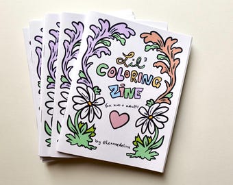 Lil' Coloring Zine for Adults & Kids! Mini coloring book/handmade booklet - nature inspired, floral, bugs, etc.