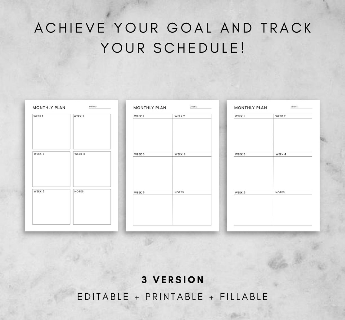 Minimalist Monthly Planner Printable Month at a Glance Etsy