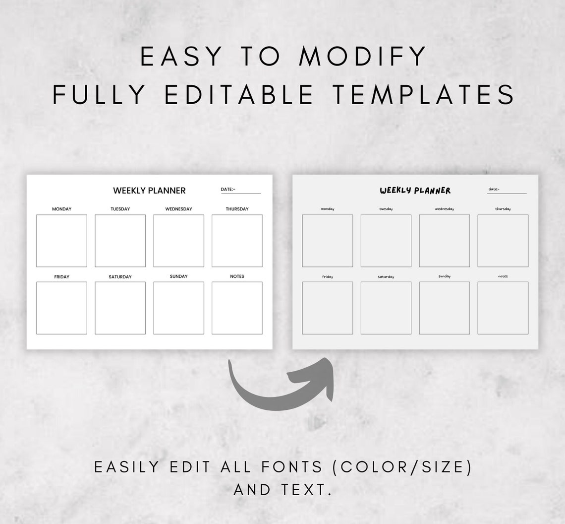 Weekly Planner Printable Landscape Minimalist Weekly Etsy