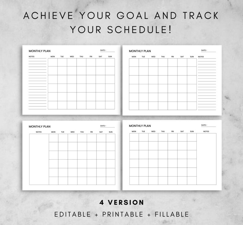 Undated Monthly Planner With Notes Monthly Organizer Month Etsy