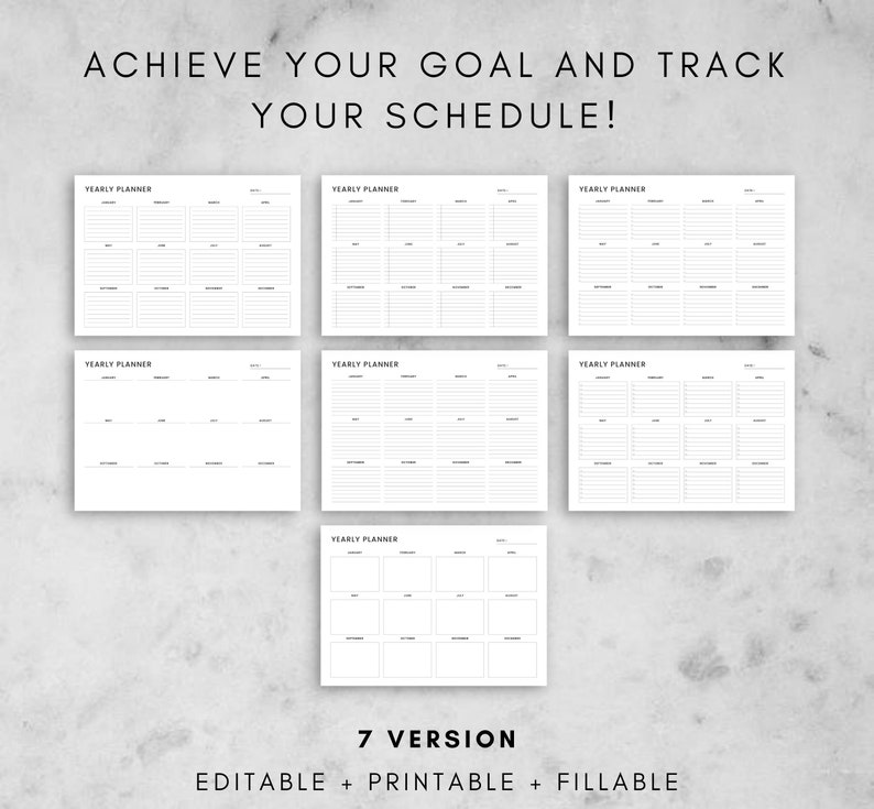 Yearly Overview Printable Landscape Yearly Planner Year At A Etsy