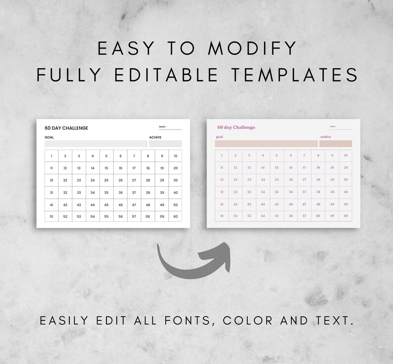 60 Day Challenge Printable Landscape Goal Setting Progress - Etsy