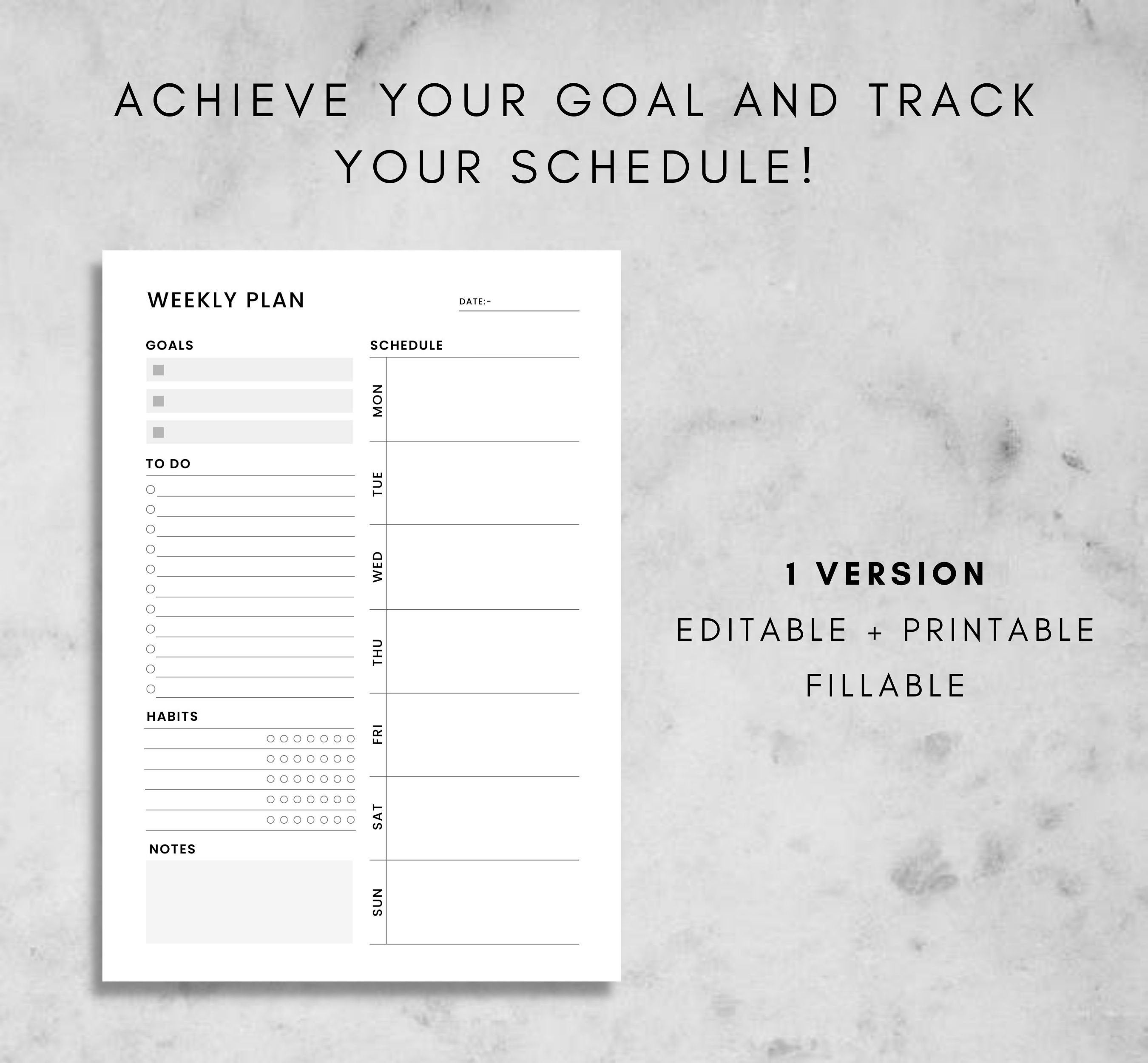 Weekly Planner Printable Weekly Goal Planner Weekly to Do Etsy