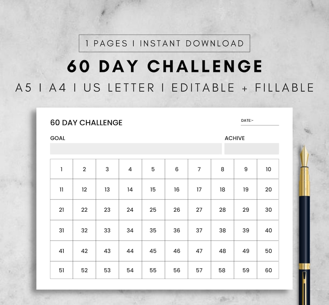 60 Day Challenge Printable Landscape Goal Setting Progress Etsy