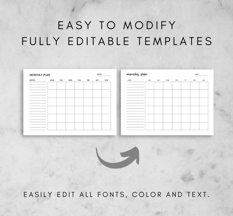 Undated Monthly Planner With Notes Monthly Organizer Month Etsy