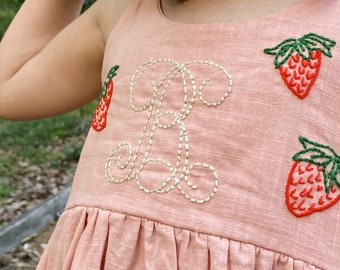 Personalized Hand Embroidered Toddler Linen Dress, Girls Cotton Dress, Summer Dress, Custom Name Dress, Summer Dress, Spring Dress