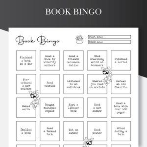 Bingo de libros imprimible, desafío de lectura, desafío de libros, plantillas de bingo. CARTA / A4 / A5