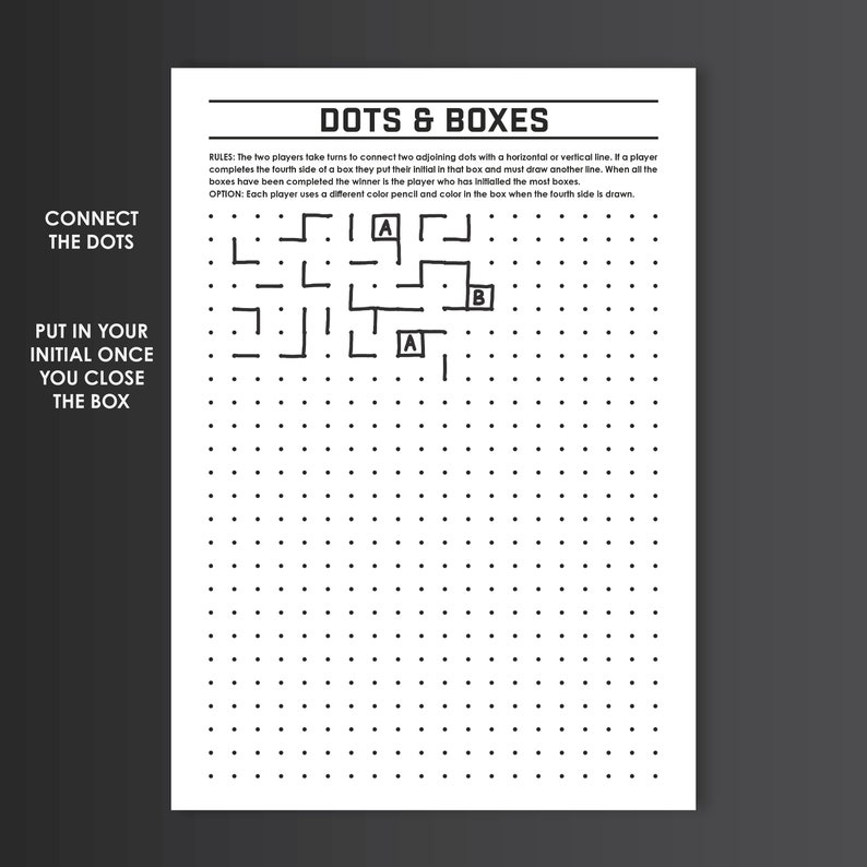 Printable Dots and Boxes Game, Small Board Game, 2 Quick Games. US ...