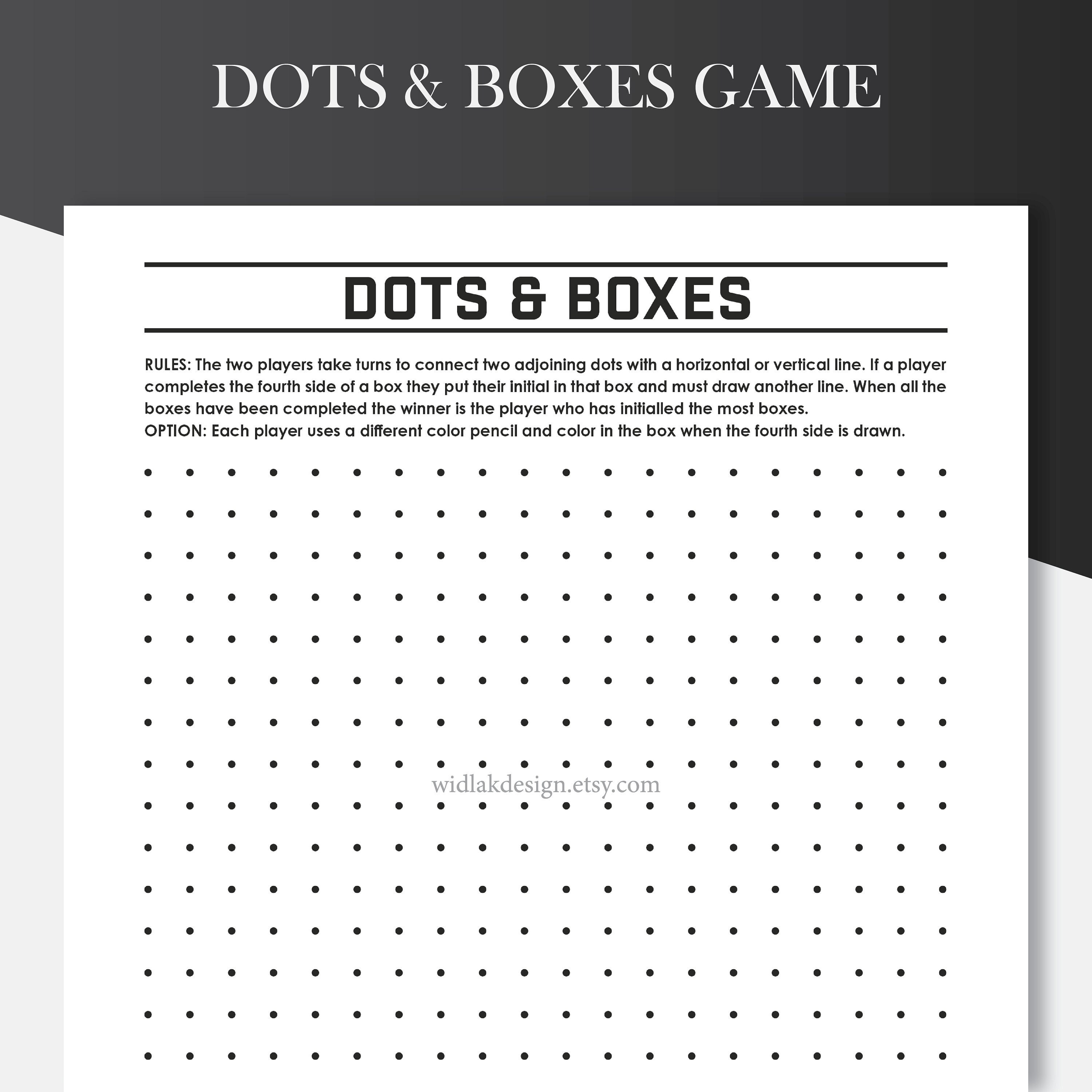 Printable Dots and Boxes Game, Small Board Game, 2 Quick Games. US