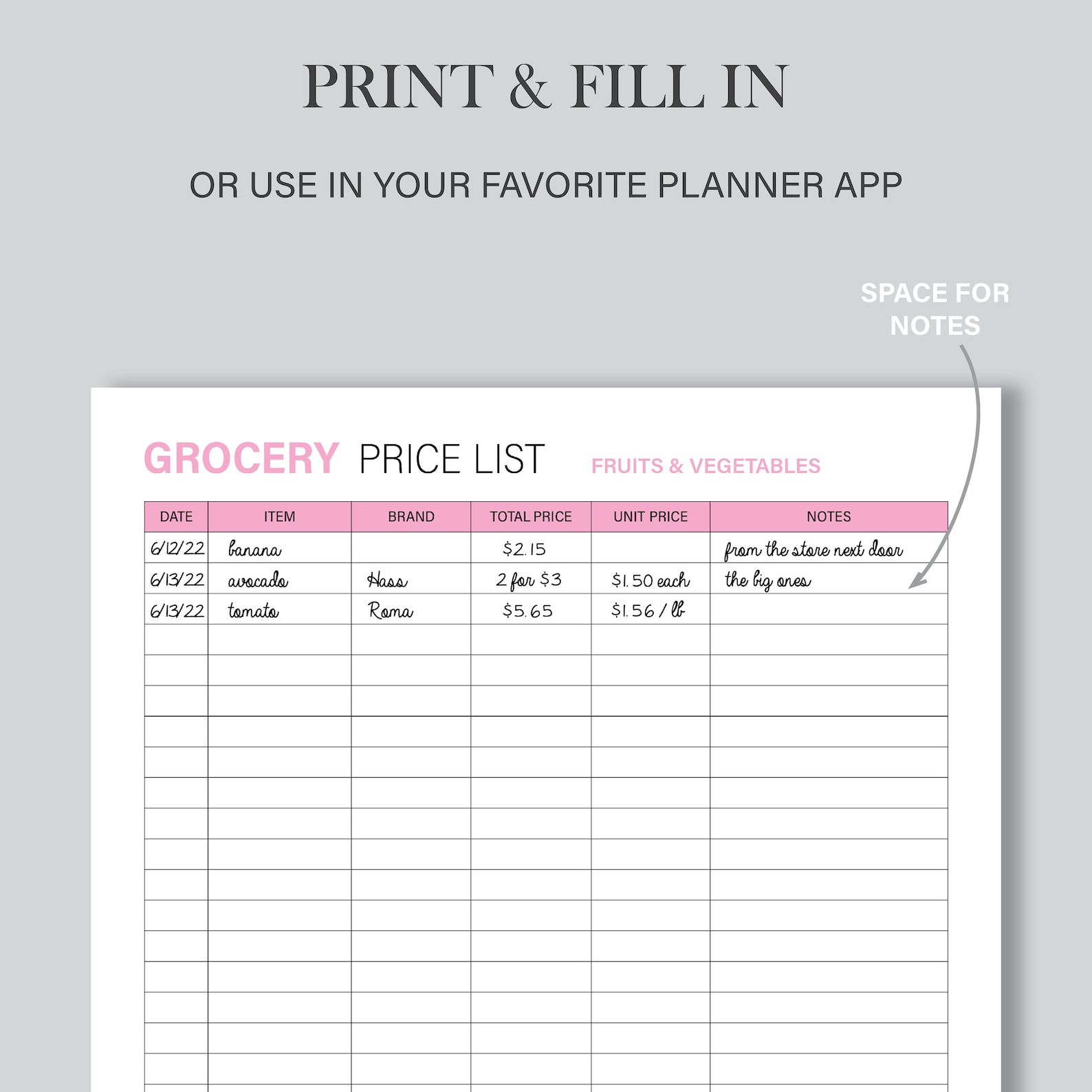 Printable Grocery Price List, Budget List, Grocery Budget, Grocery ...