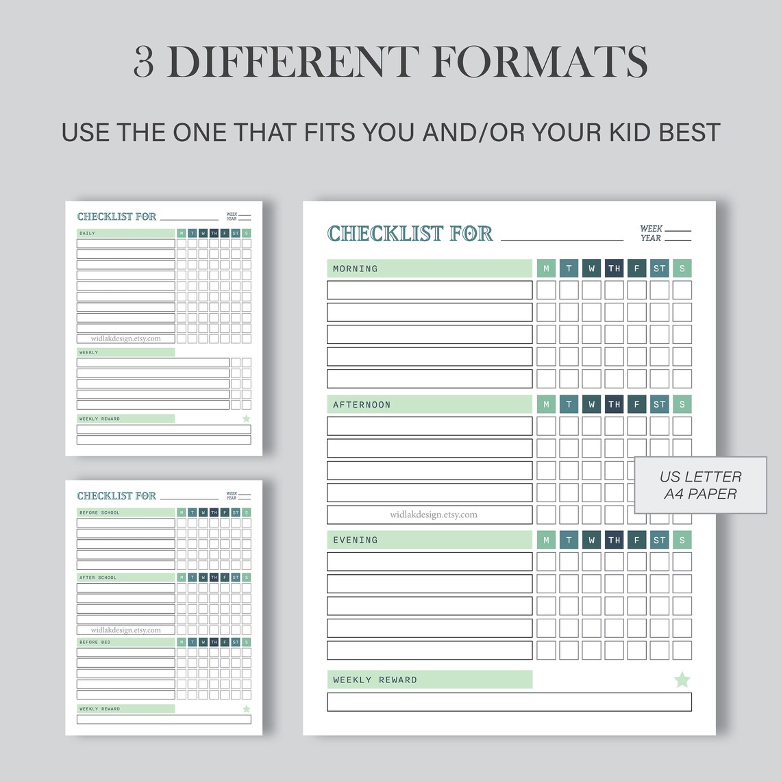 Printable Chore Checklist for Kids &amp; Adults, 3 Designs, Responsibility ...