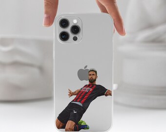 GIROUD phone case MILAN AC for iPhone 15, 14, 13, 12 pro, Samsung S24 S23 Clear customized cover for smartphone. Football gift for fans